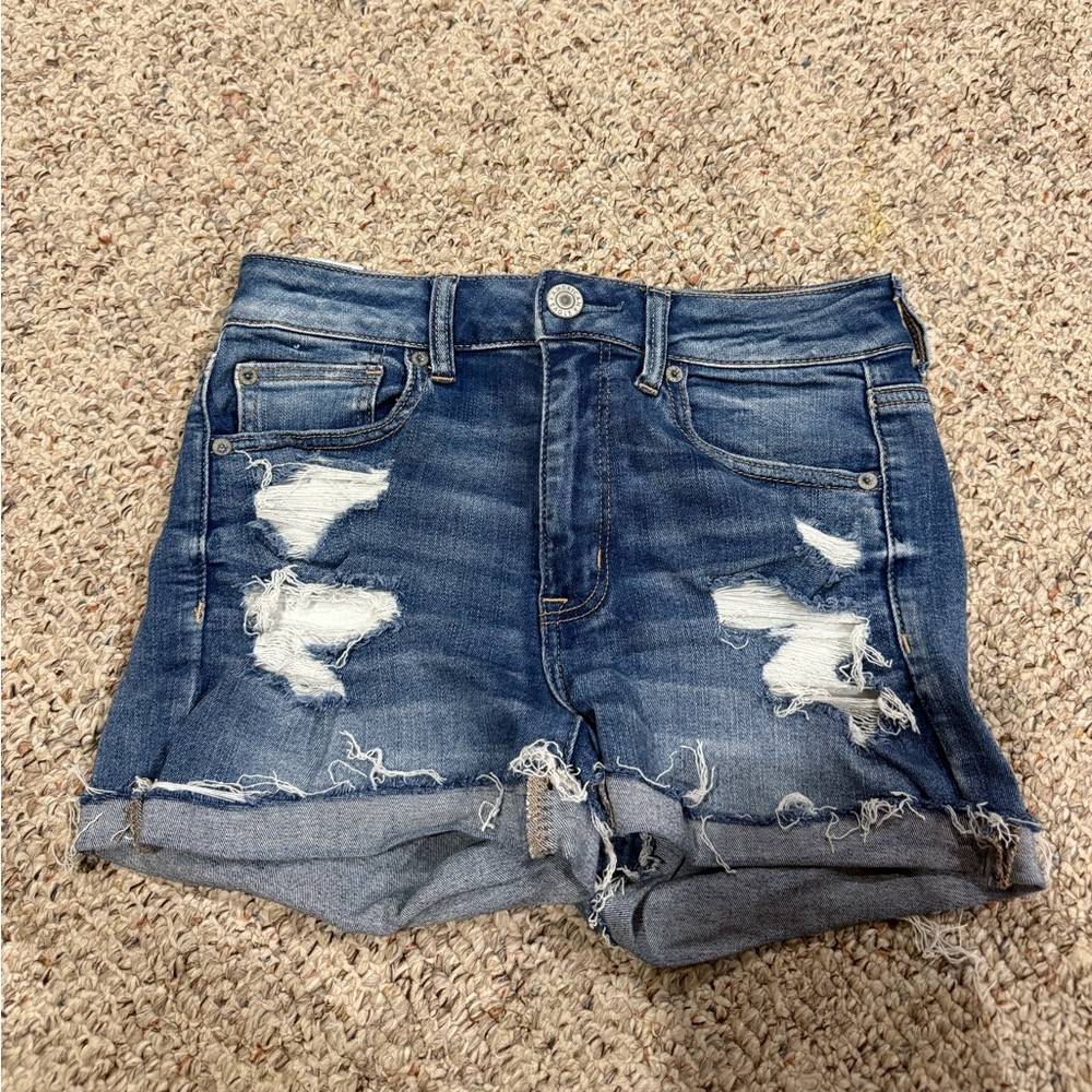 American Eagle Outfitters Blue Distressed Jean Shorts